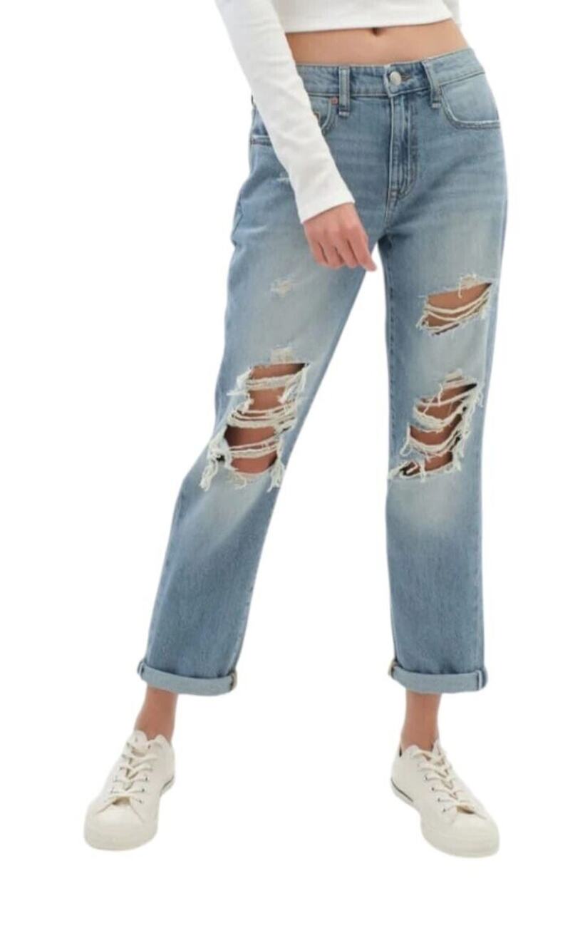 Aeropostale Jeans Women Blue Boyfriend Distressed Ripped Low Rise Denim Size 4